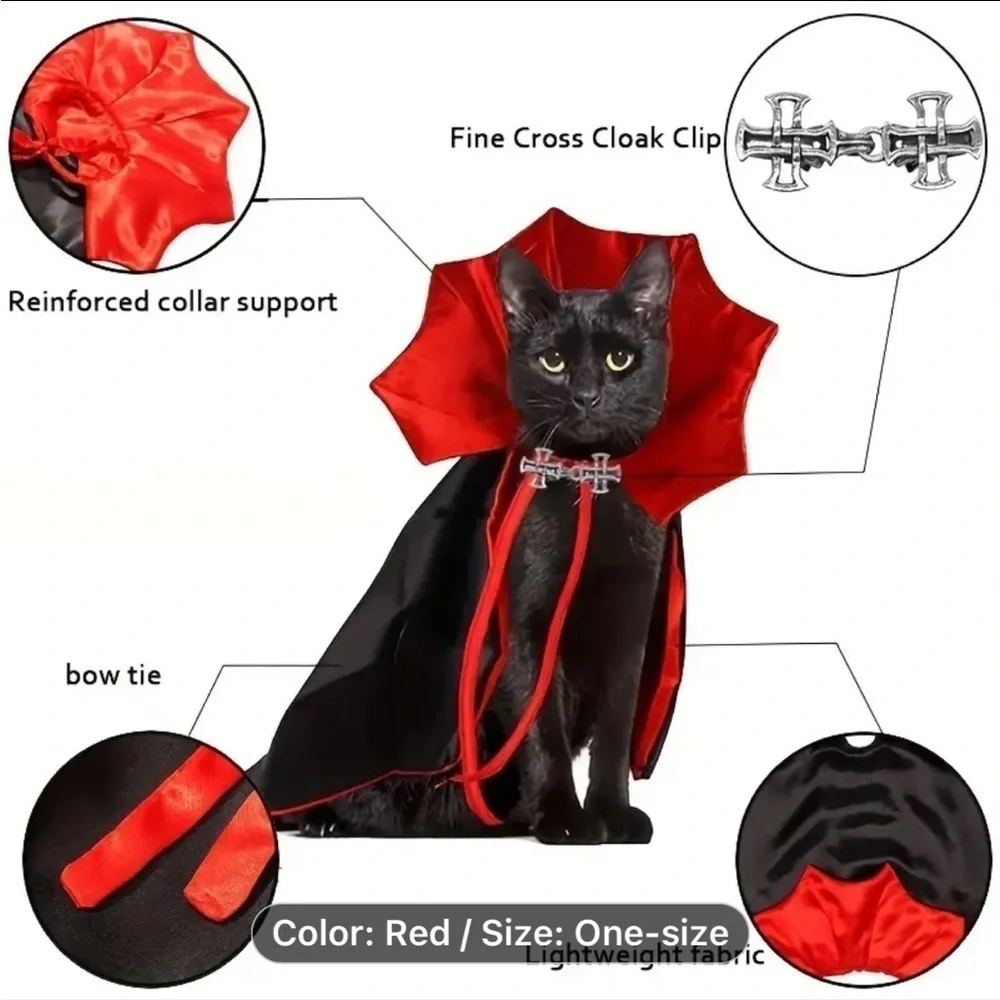 Cat Vampire Cape New black and red with gothic clasp